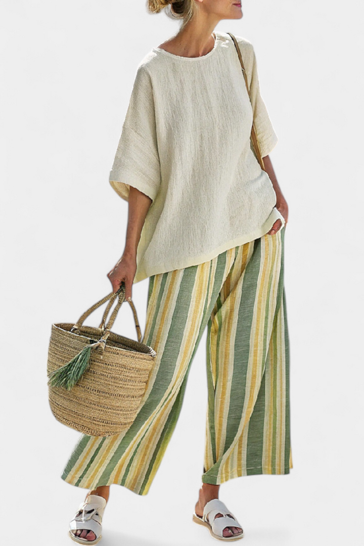 Sophisticated Top & Striped Linen Pants