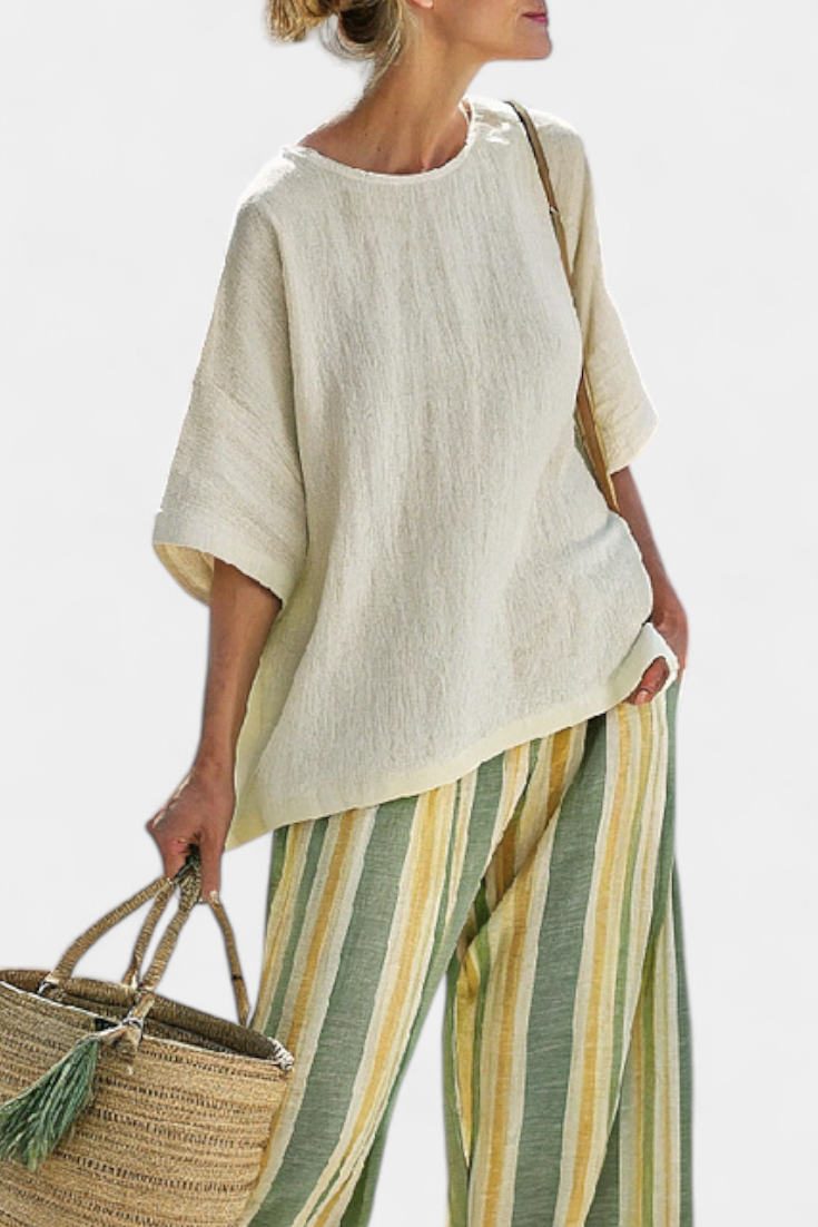 Sophisticated Top & Striped Linen Pants