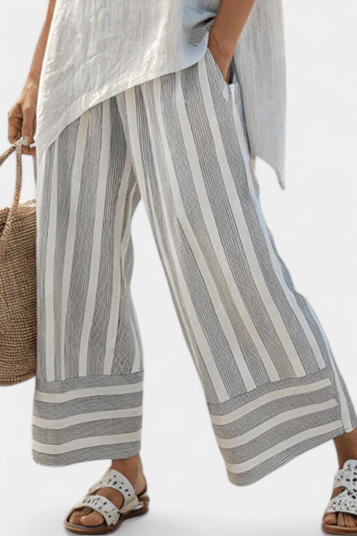 Elegant Asymmetrical Blouse & Striped Pants