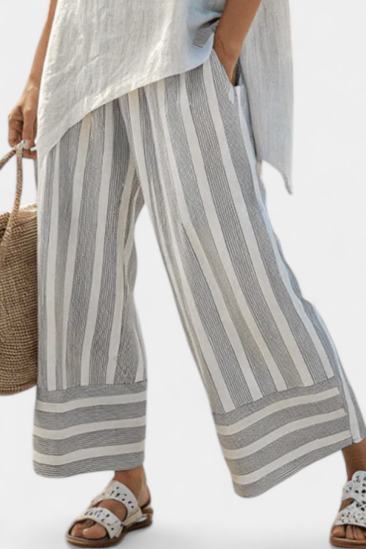 Elegant Asymmetrical Blouse & Striped Pants