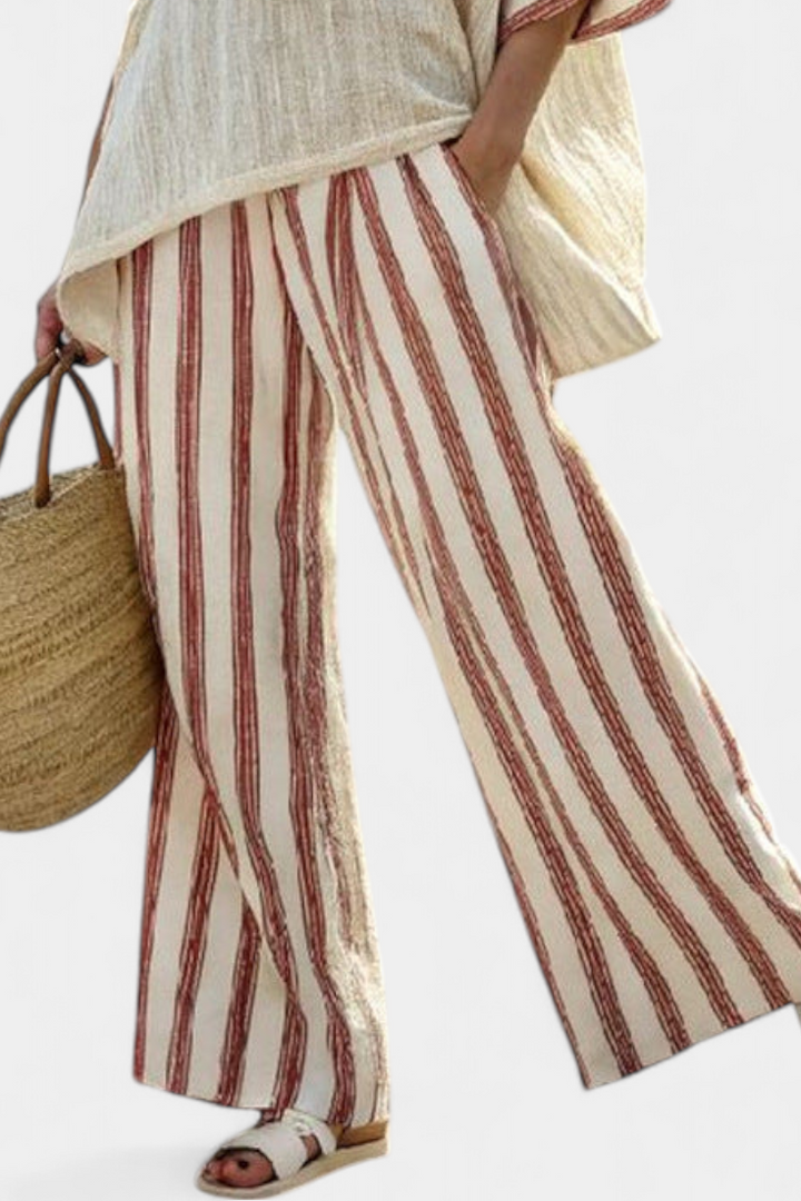 Elegant Rustic Striped Top & Cream Linen Pants